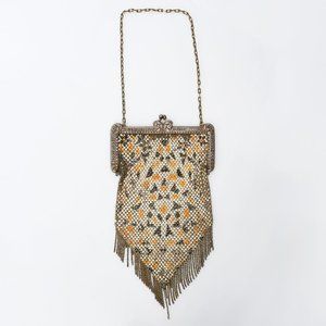 Antique Art Deco Flapper Orange Black Enamel Mesh Mandalian Purse 1920 Halloween